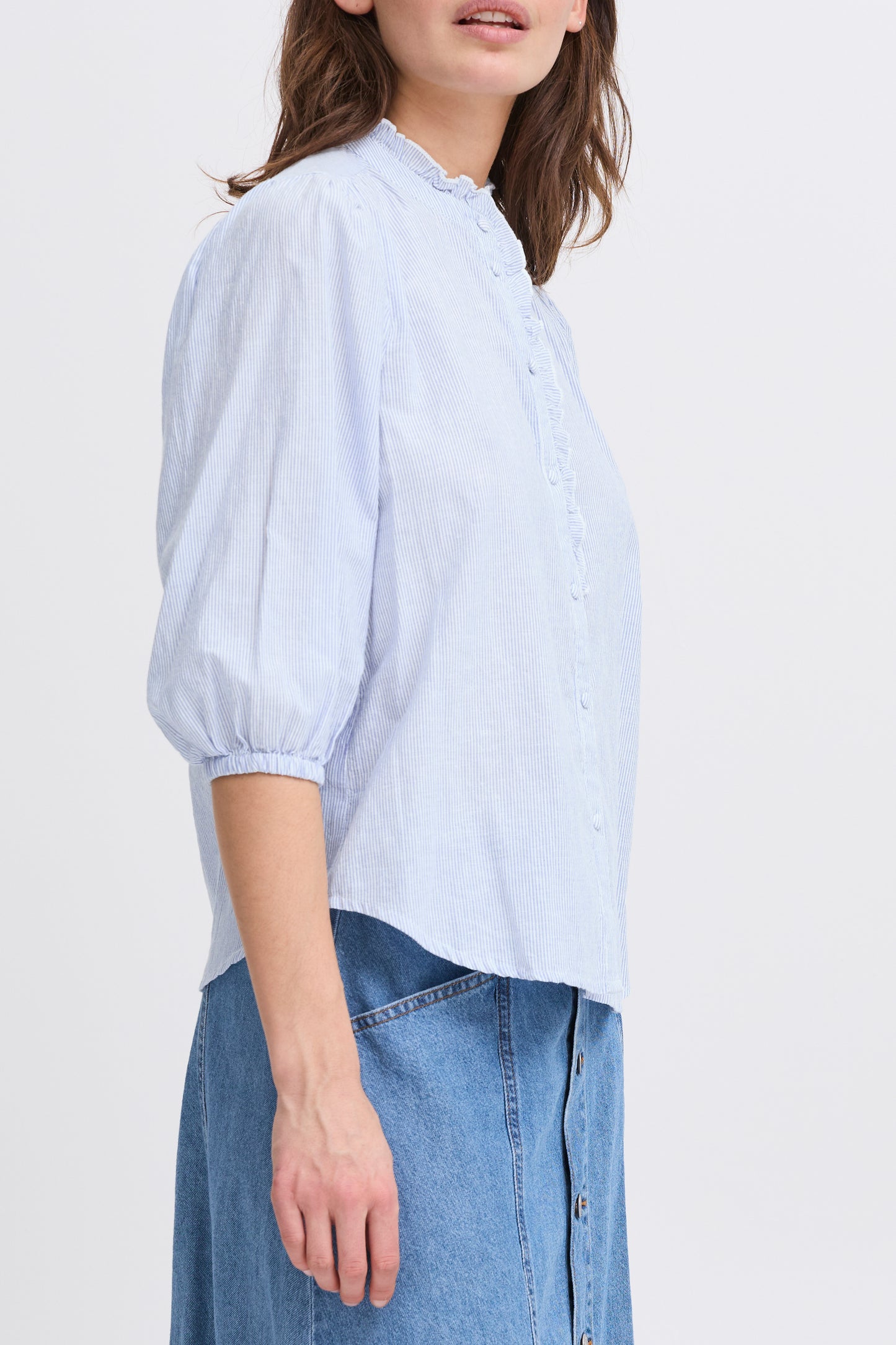 Byoung Byimogen Short Sleeve Blouse in Silver Lake Blue