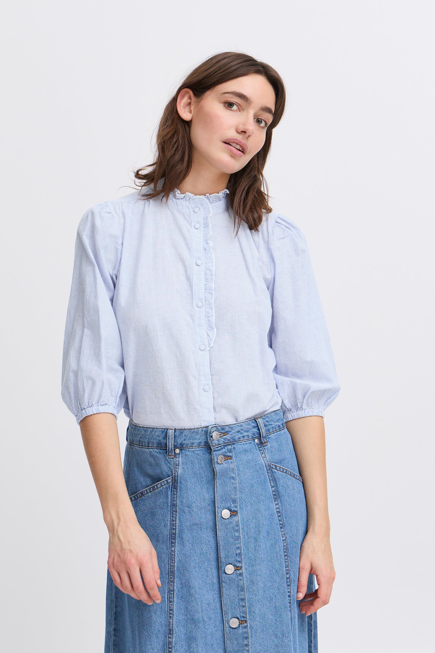 Byoung Byimogen Short Sleeve Blouse in Silver Lake Blue