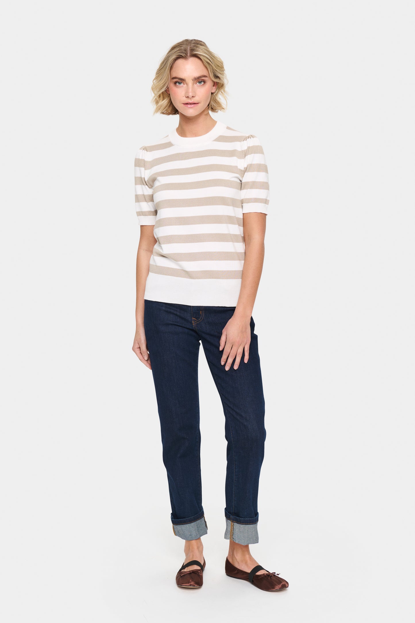 Saint Tropez MilaSZ Pullover in Ice Plaza Taupe Block Stripe