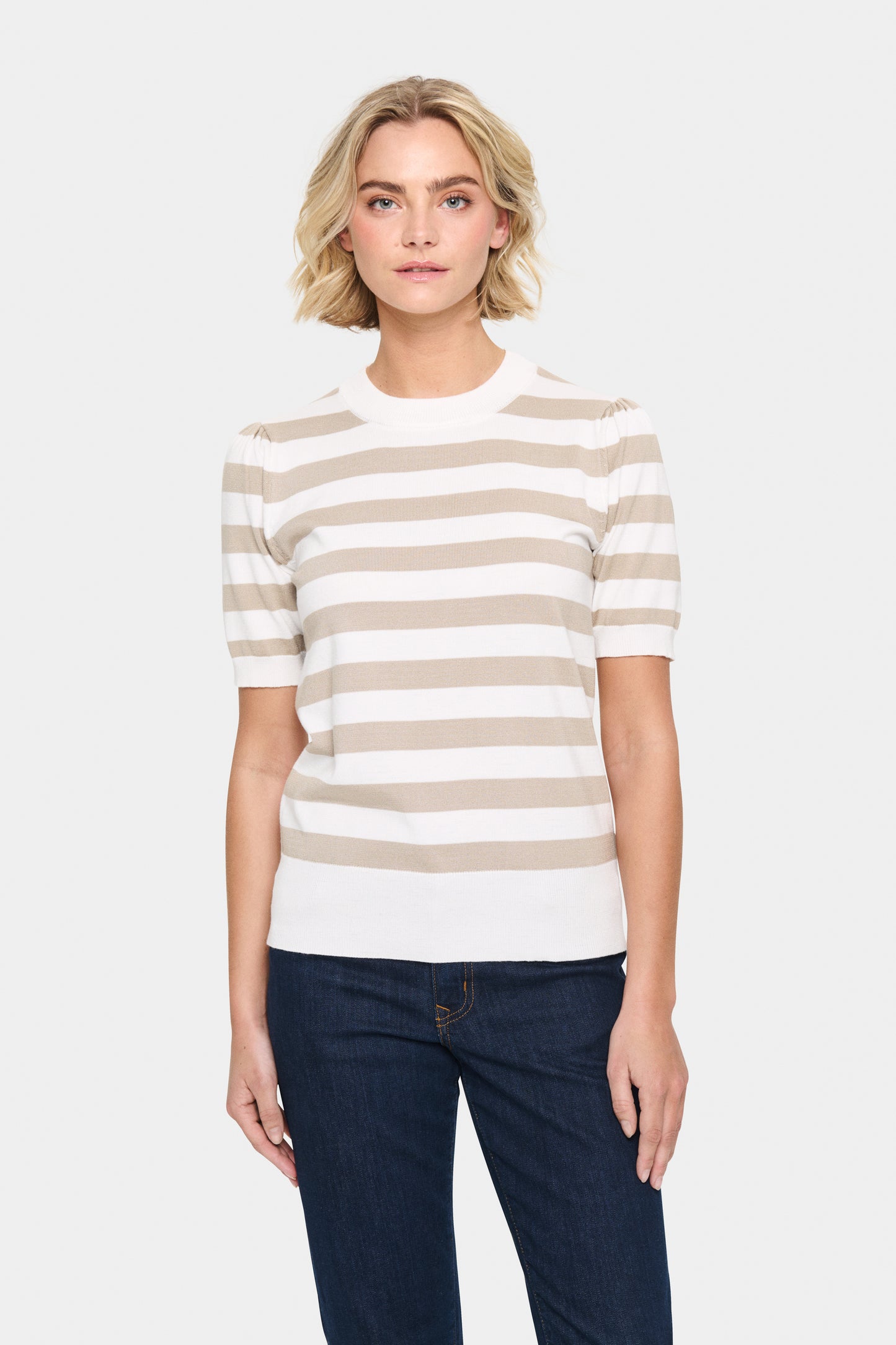 Saint Tropez MilaSZ Pullover in Ice Plaza Taupe Block Stripe