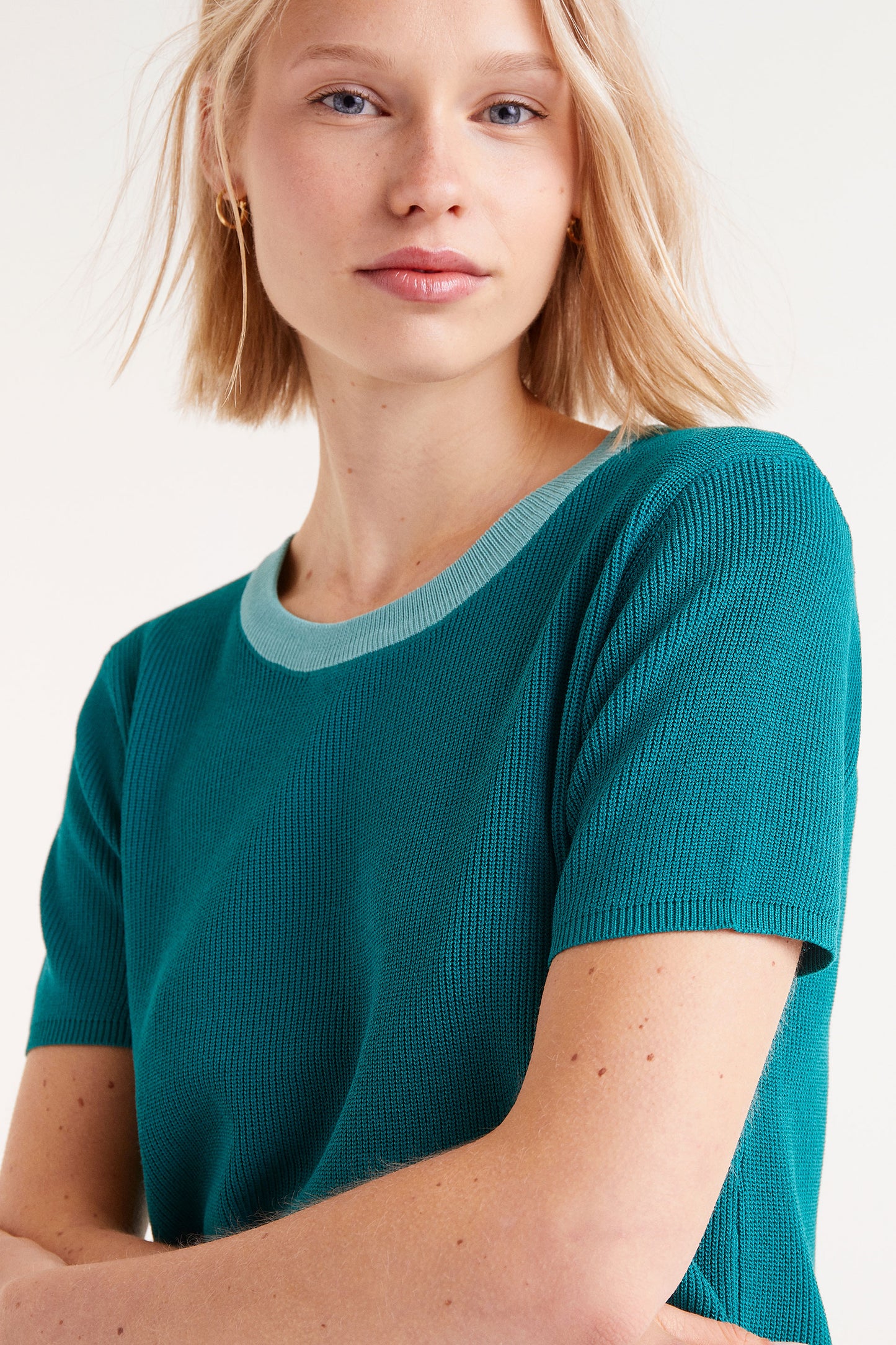 Compania Fantastică Round Knit top in Green
