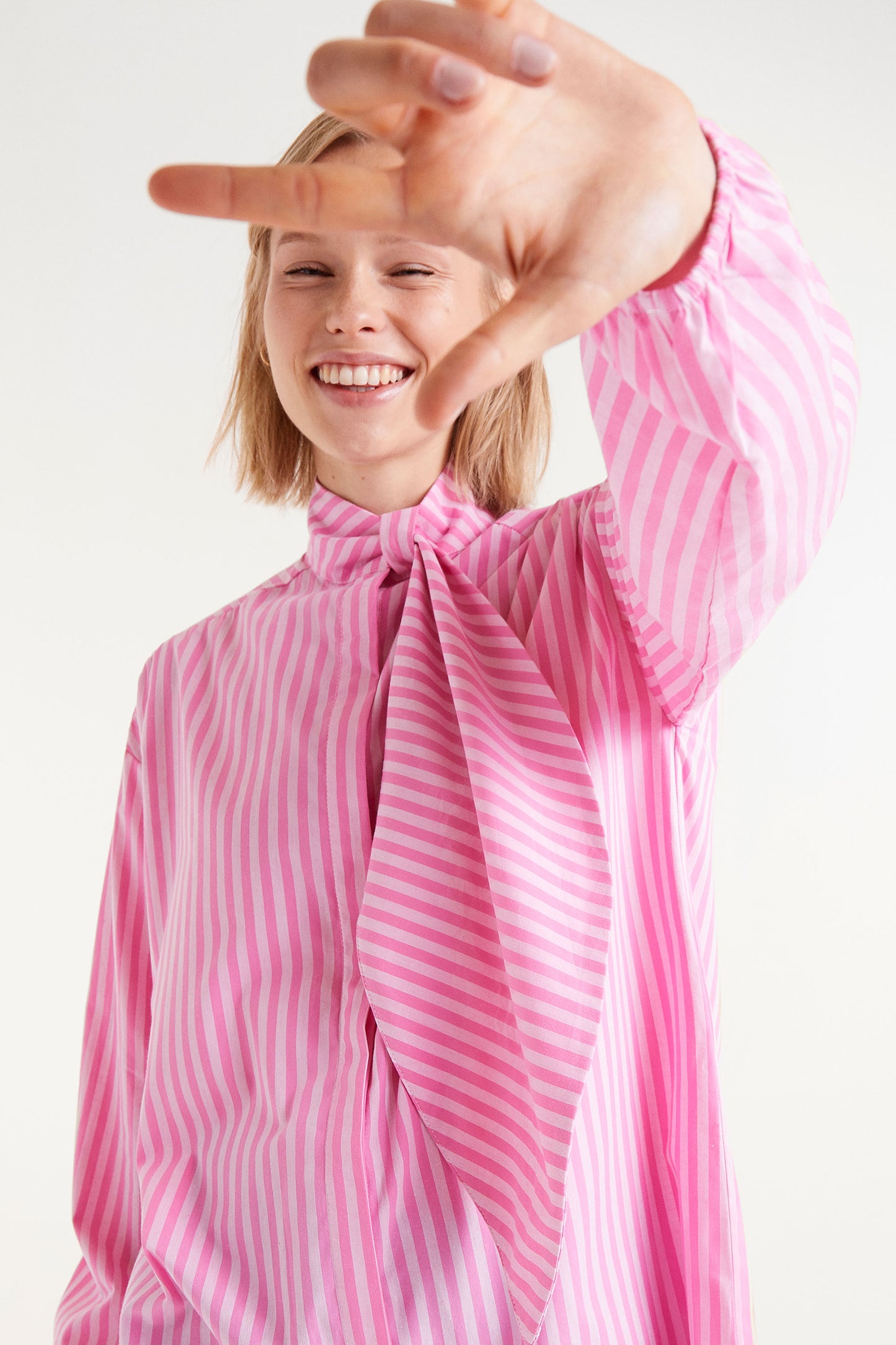 Compania Fantasia Pink Striped Long Shirt with Bow Detail