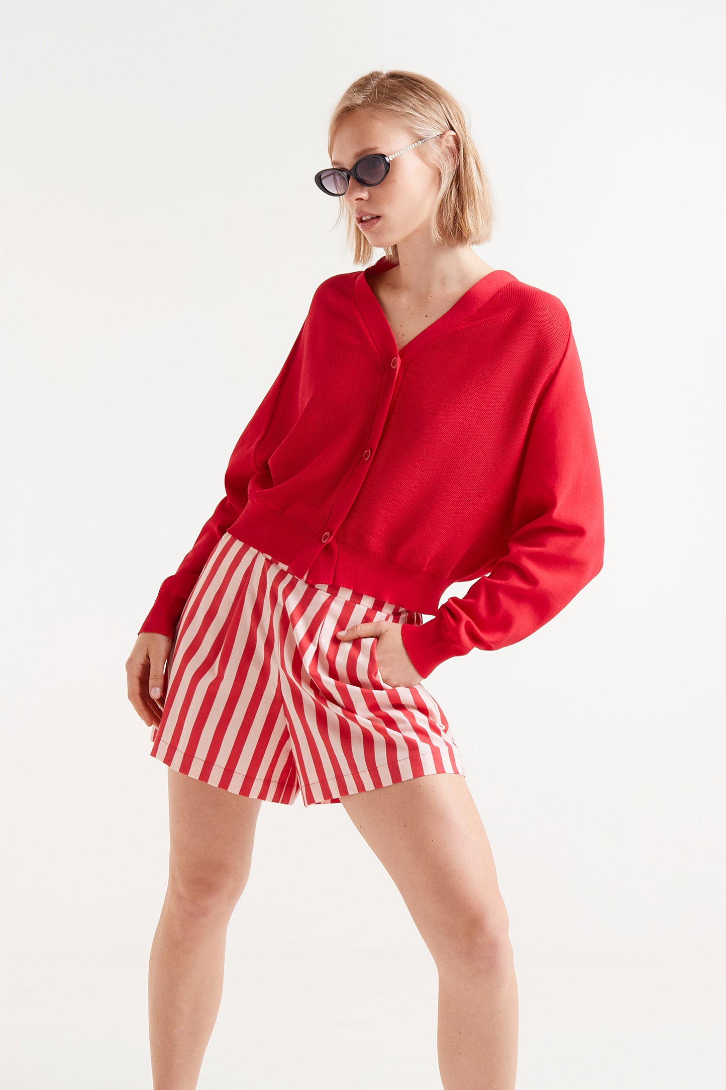 Compania Fantastică Red/Beige Stripe Shorts
