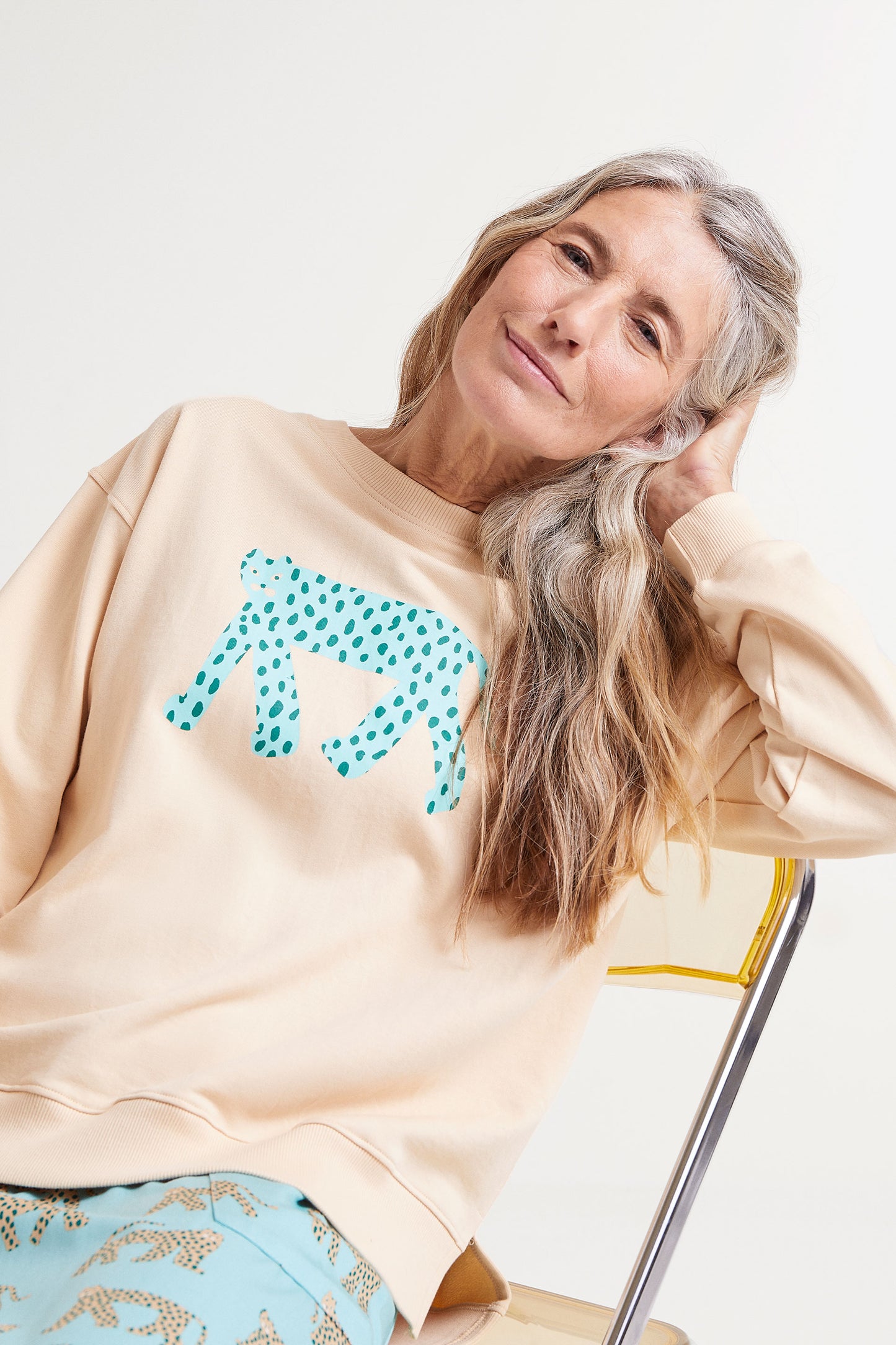 Compania Fanatastica Cream Sweatshirt with Leopard Detail