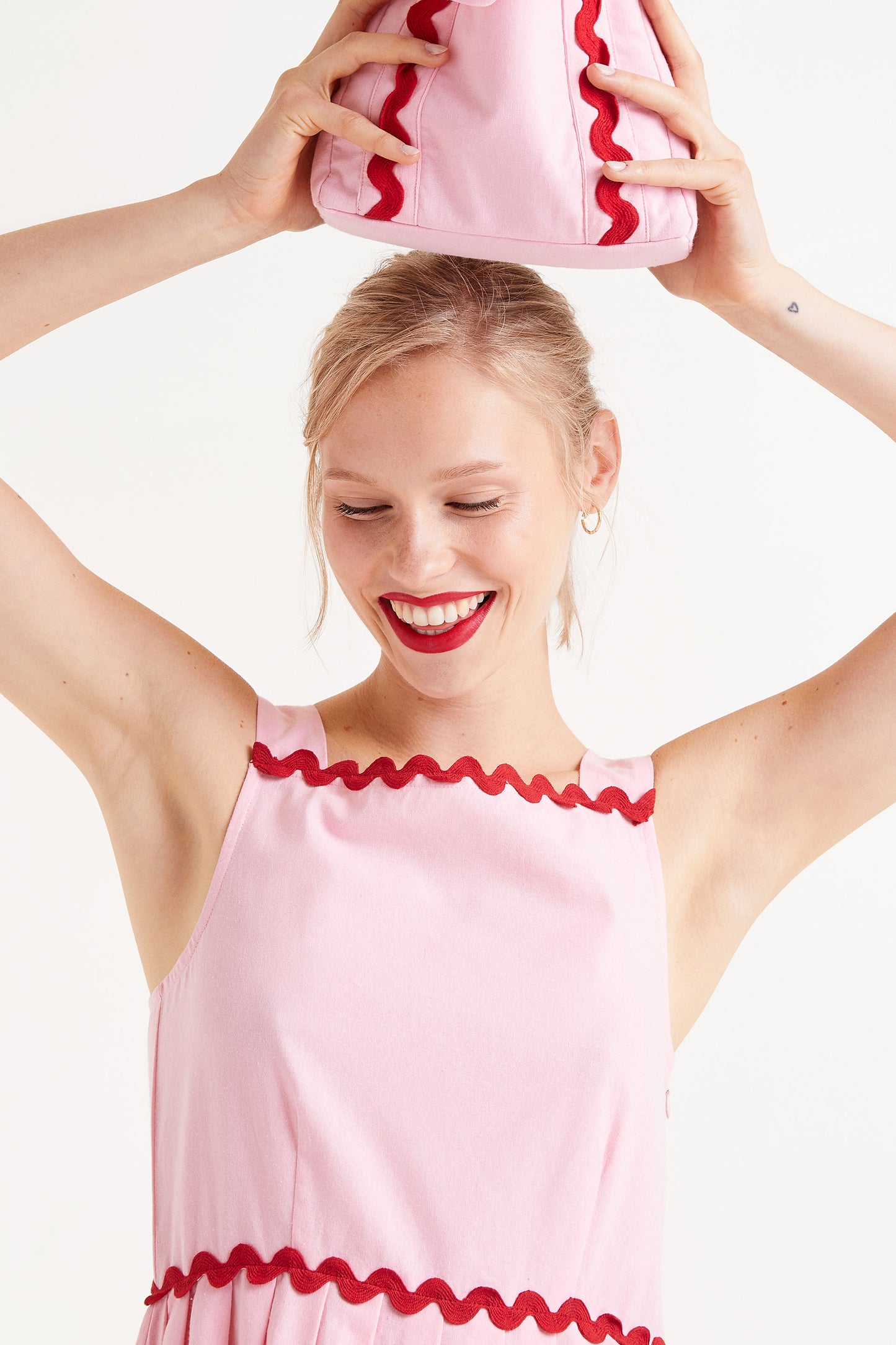 Compania Fantastică Pink Dress with Red Trim