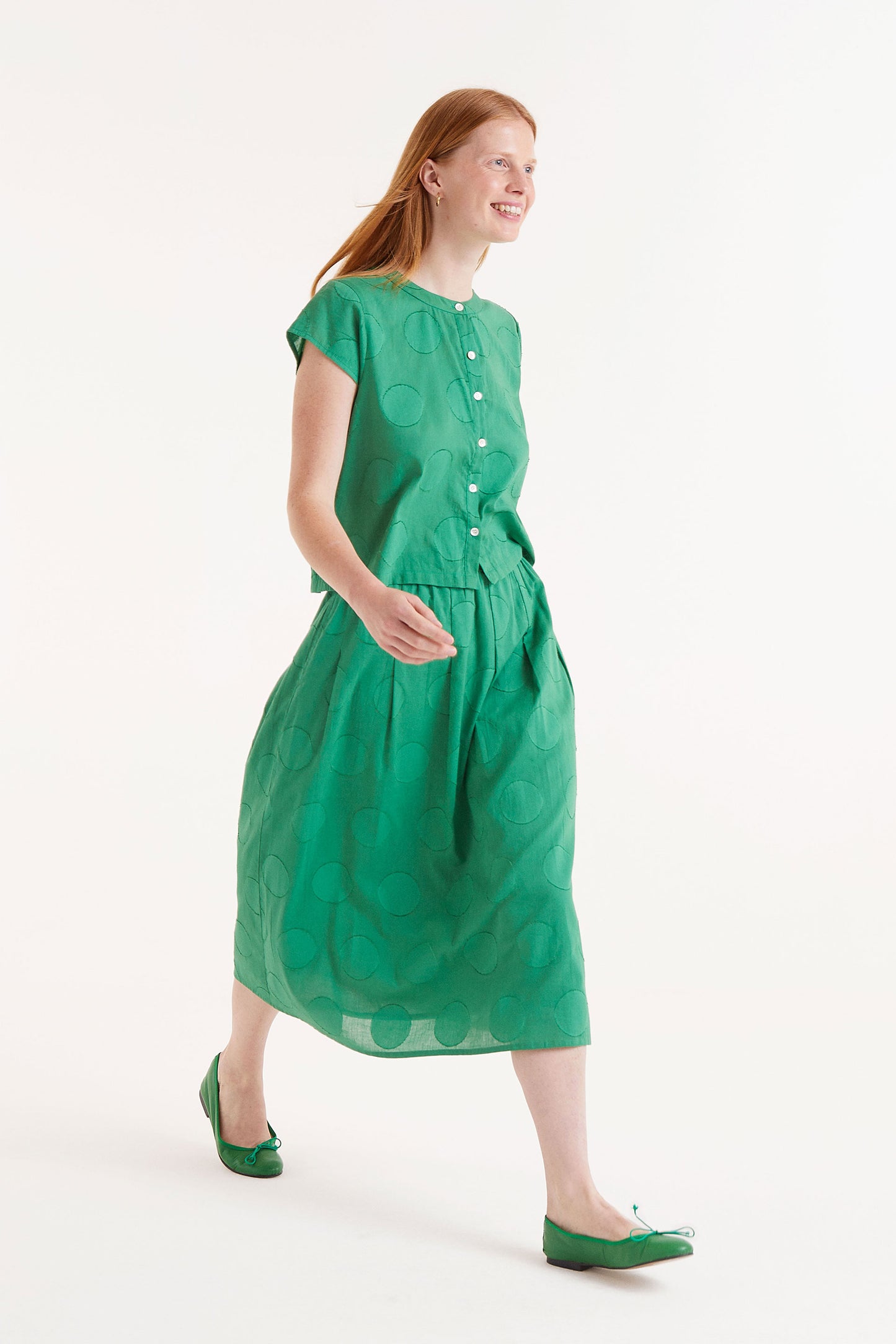 Compania Fantastică Green Skirt with Circle Detail