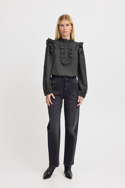 Byoung Byhaniko Frill Blouse in Asphalt