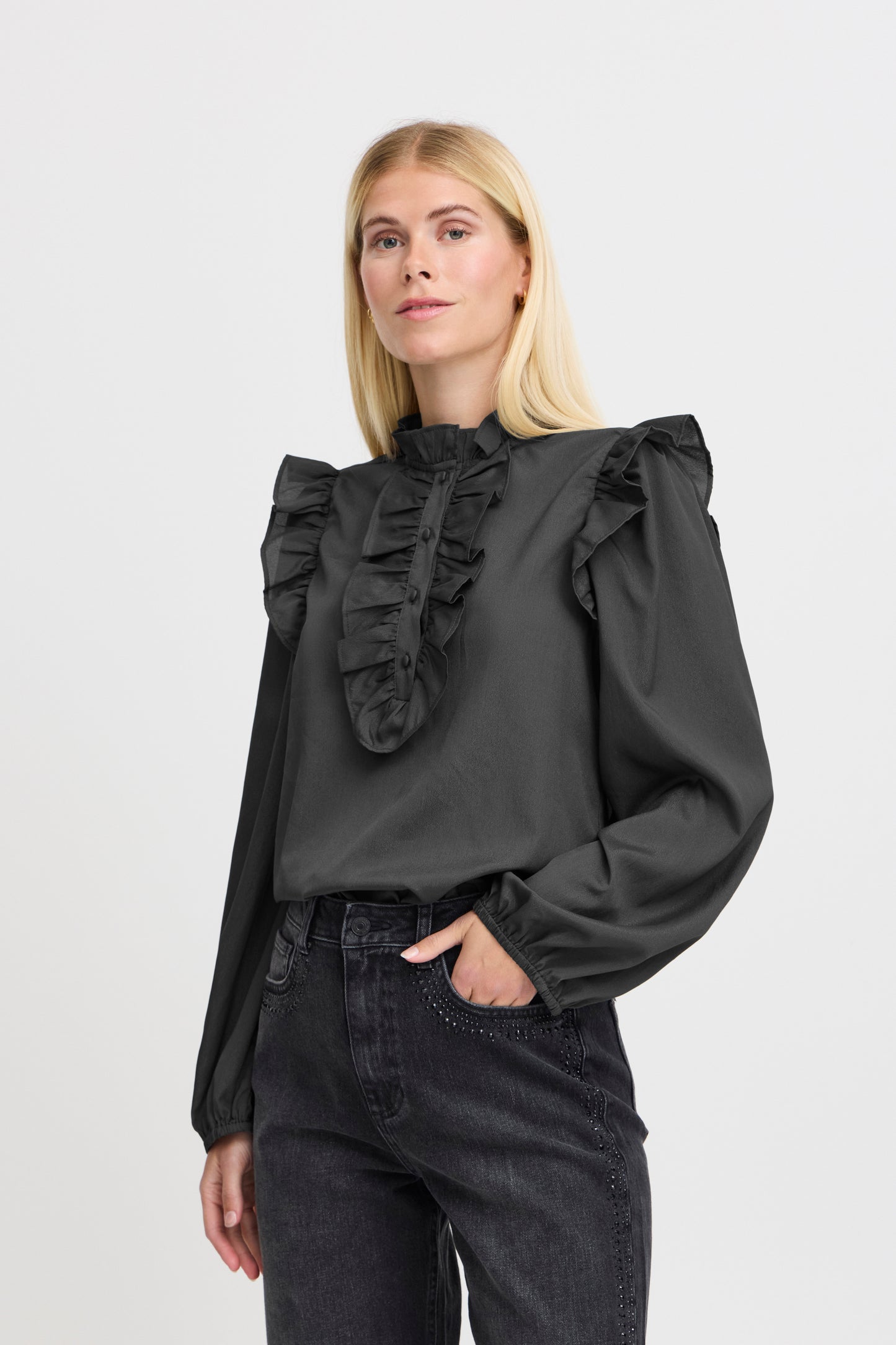 Byoung Byhaniko Frill Blouse in Asphalt