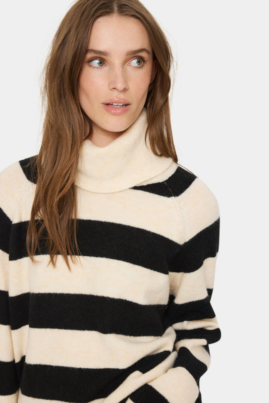 Saint Tropez Garbie Rollneck Pullover in Ice Black Stripe