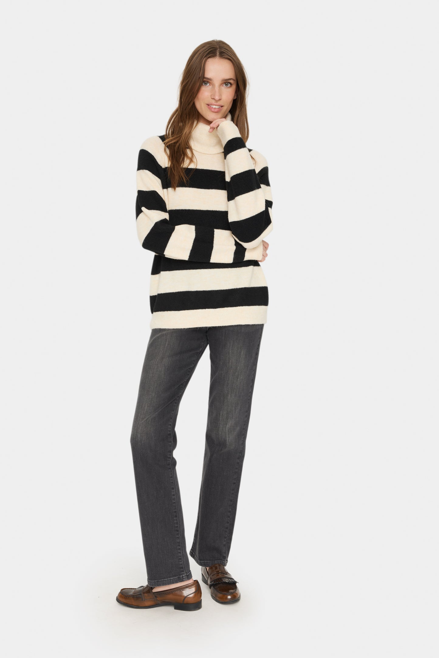 Saint Tropez Garbie Rollneck Pullover in Ice Black Stripe