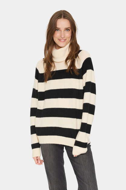 Saint Tropez Garbie Rollneck Pullover in Ice Black Stripe