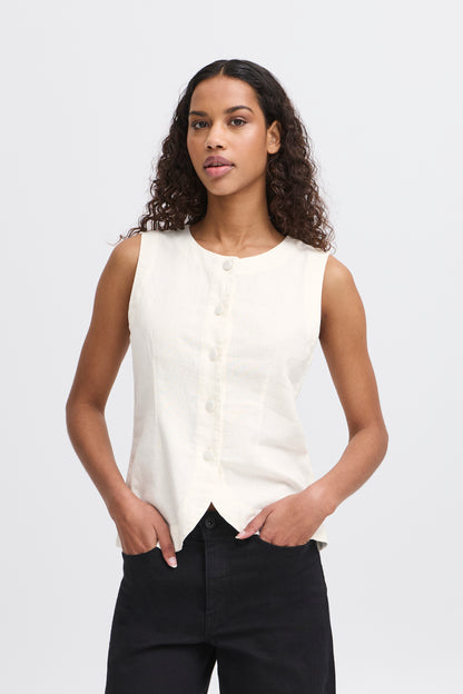 ICHI Ihlinno Linen Waistcoat in cloud dancer