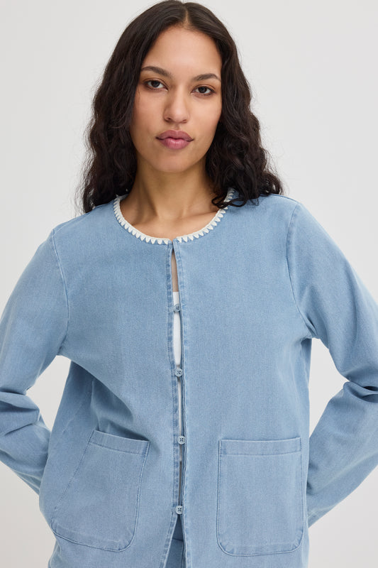 ICHI Ihkate Denerim Jacket in light blue denim