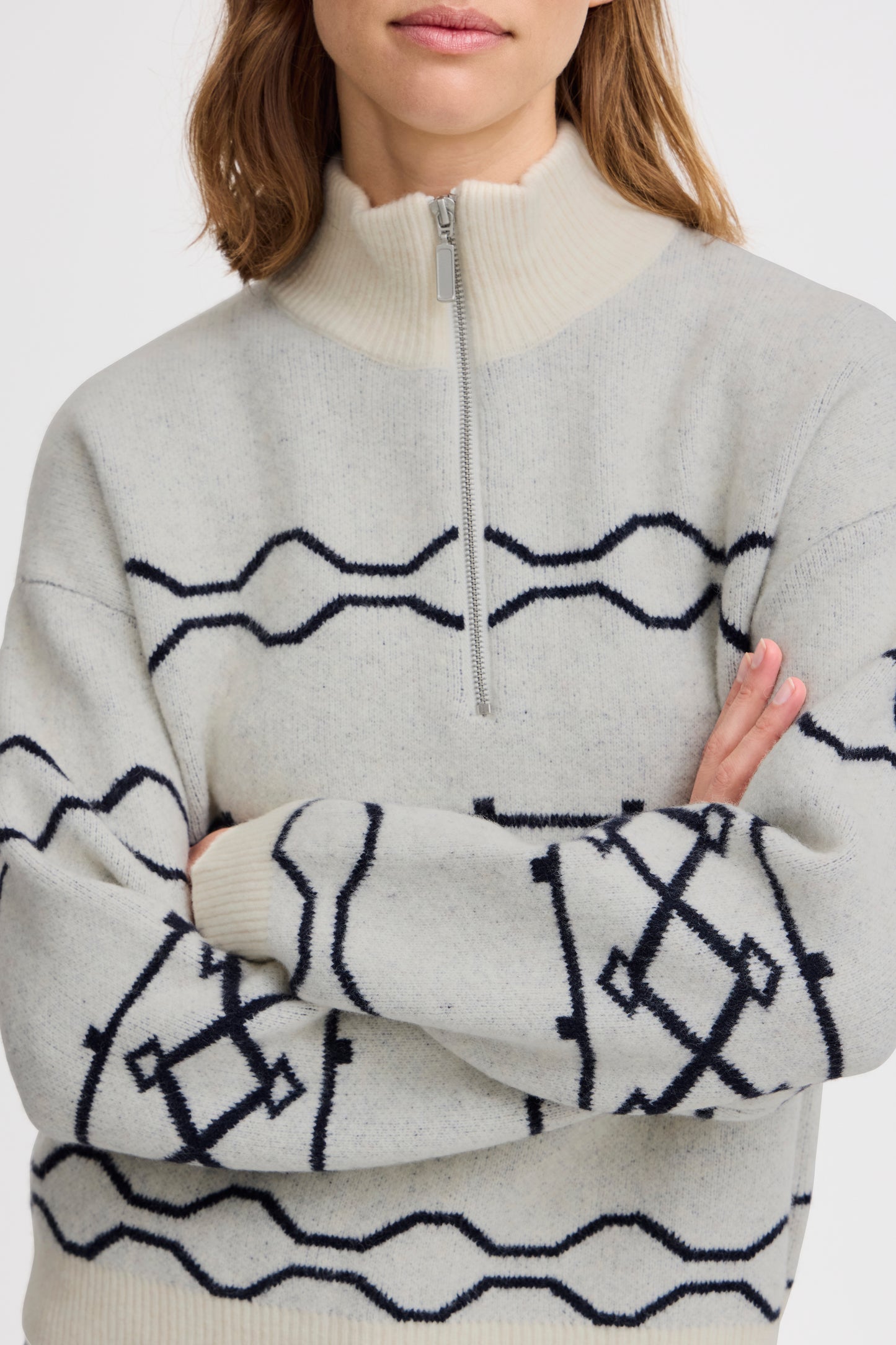 Byoung Bymassi Halfzip Pullover in Marshmallow Mix